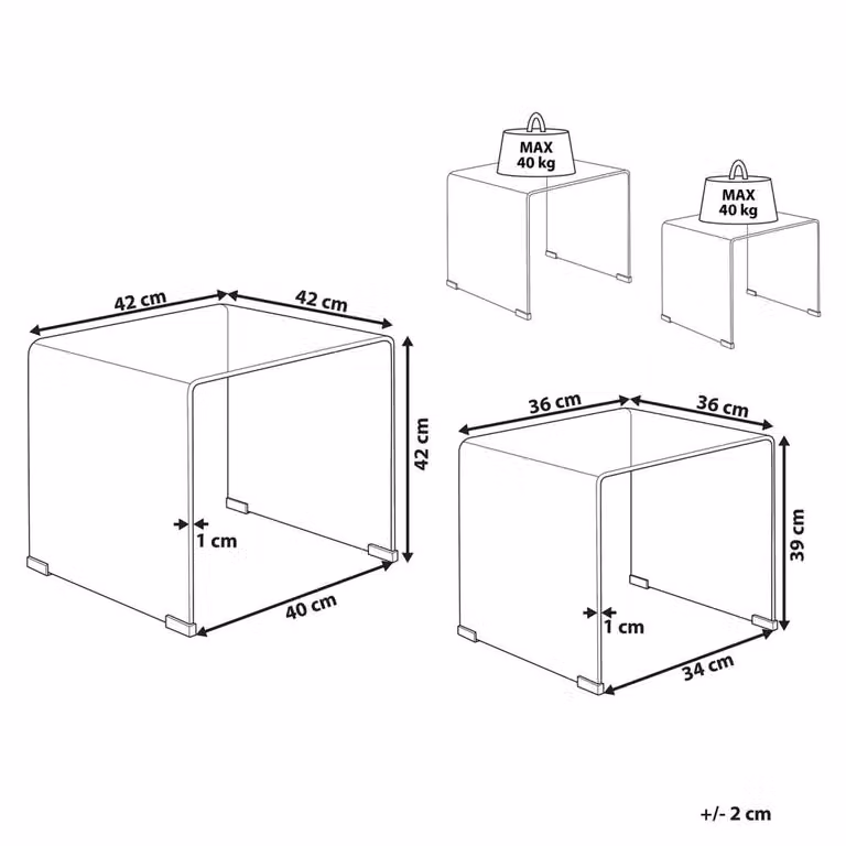 Wyld and Coco Nest of 2 Black Tempered Glass Side Tables with Rectangular Rounded Tops