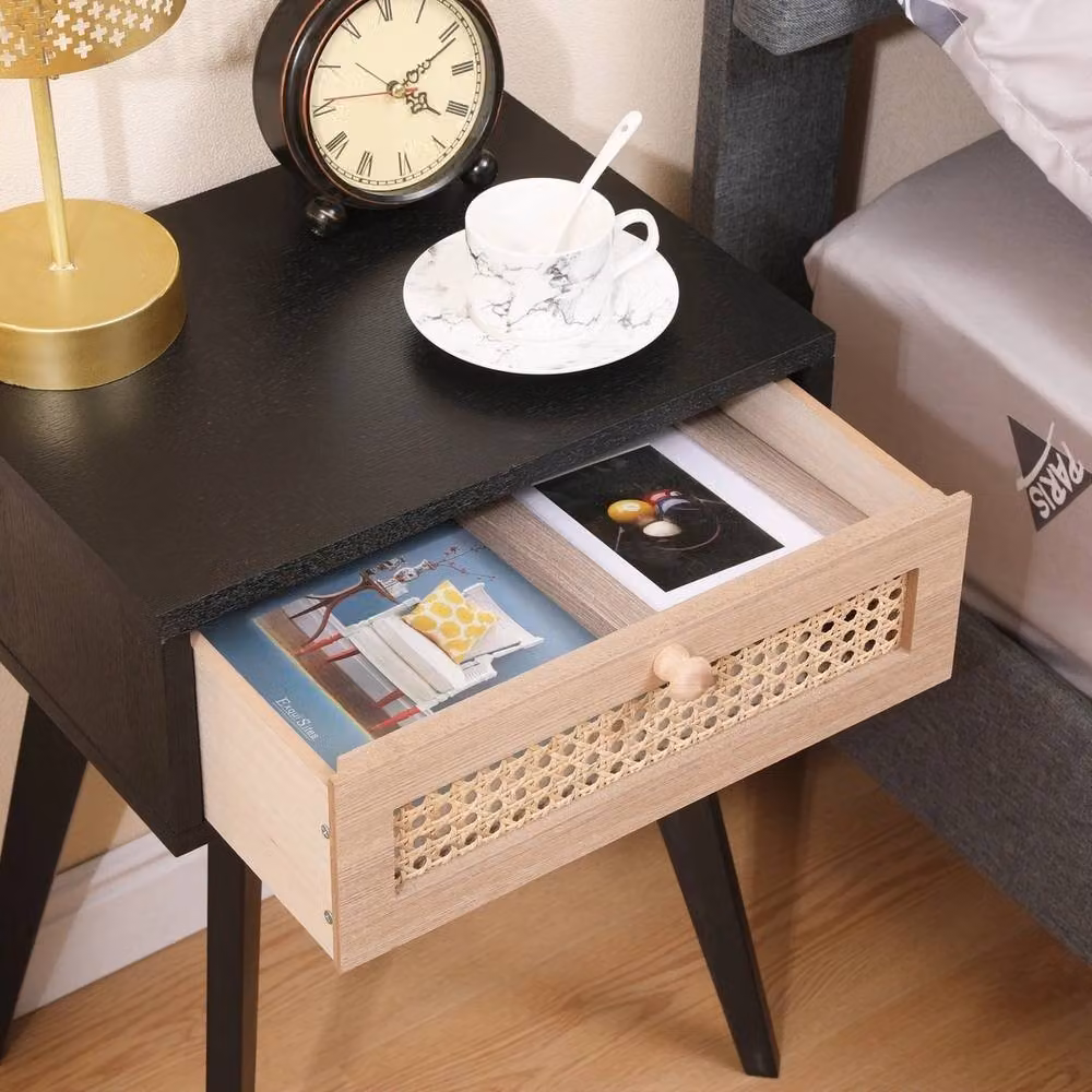 FORGEVIO Bedside Table Drawer Storage Cabinet in Natural and Black, W/D/H: 30 x 40 x 54.5 cm – 2
