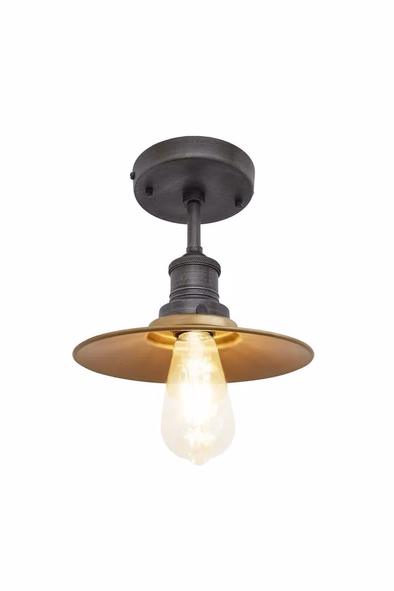 Industville Brooklyn Industrial Flat Flush Mount Ceiling Light in Brass and Bronze, Diameter: 20.32 cm