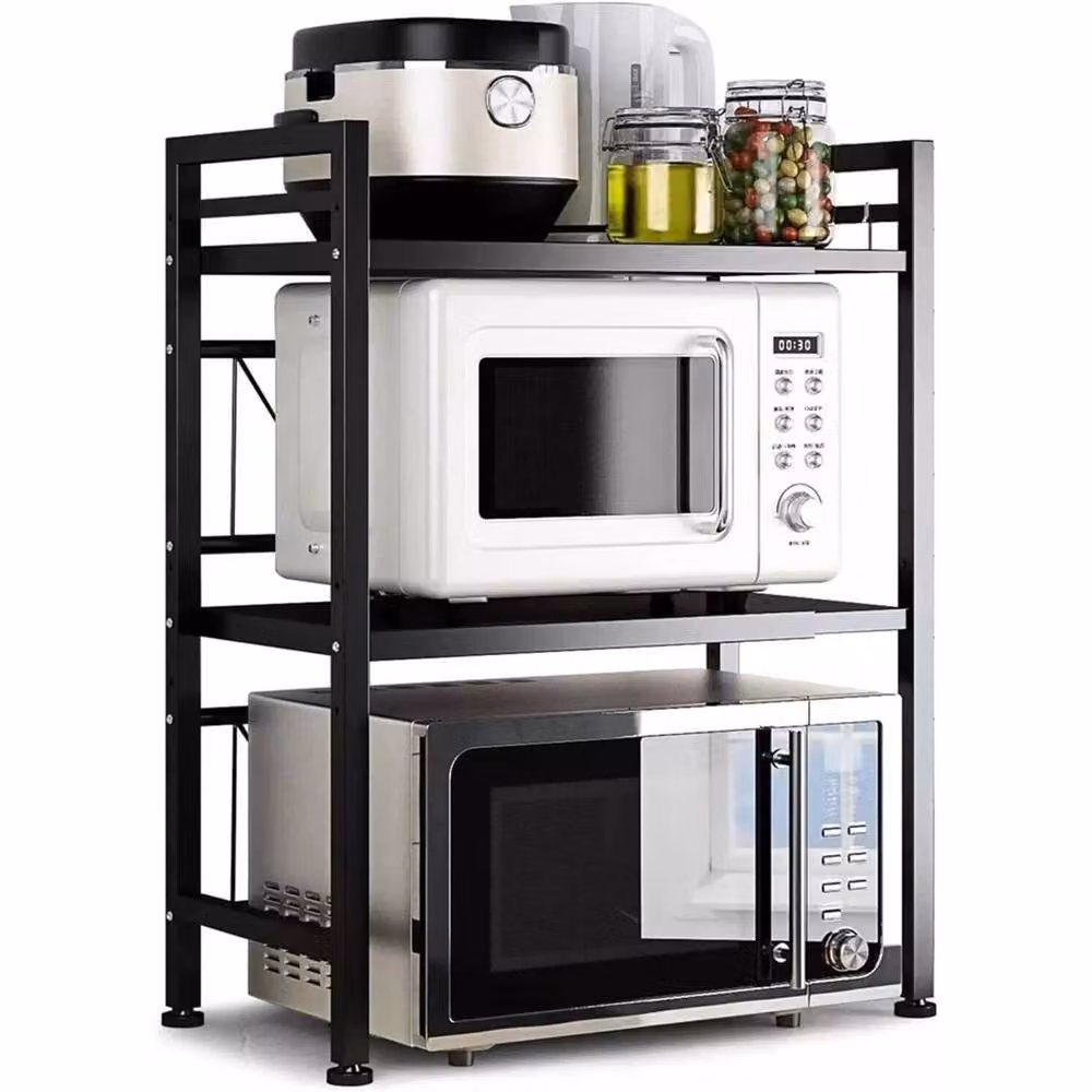 KORVIXA 3 Tier Expandable Corner Kitchen Storage Rack Stand in Matt Black, W/D/H: 50 x 50 x 50 cm – 7