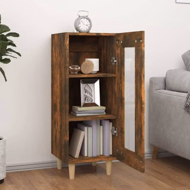 Berkfield Home Smoked Oak Sideboard in Brown, W/D/H: 34.5 x 34 x 90 cm