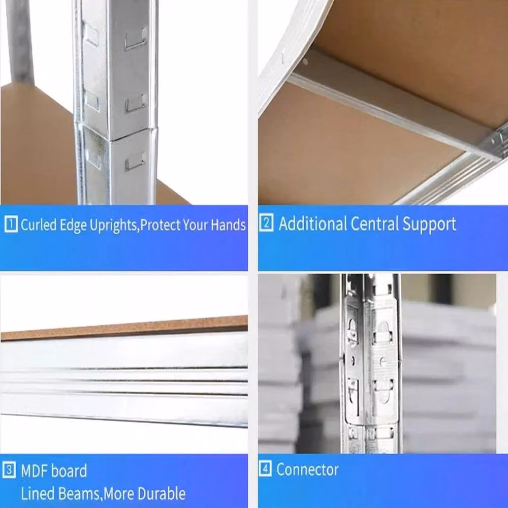 EONLION Silver Metal and MDF Freestanding Garage Shelving Storage with Adjustable Shelves W: 100 cm, H: 200 cm – 4