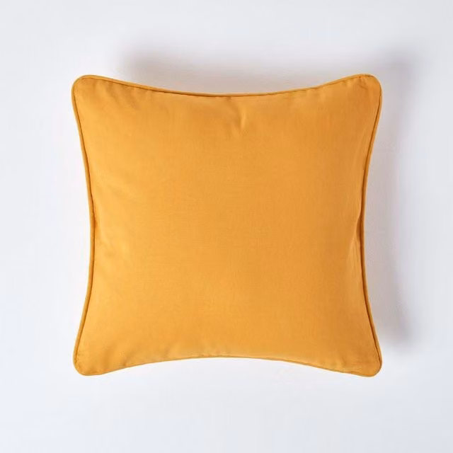 Homescapes Plain Cotton Square Cushion Cover in Yellow, W/D/H: 60 x 60 x 60 cm