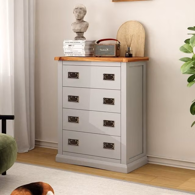 Cabinet Bits Loreo 4 Drawer Petite Chest of Drawers in Light Grey with Brass Drop Handles