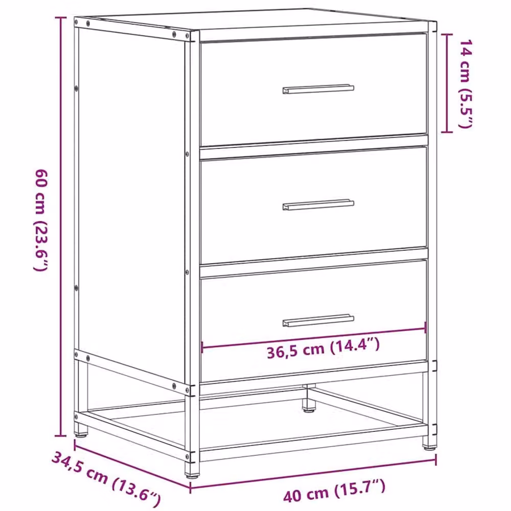 Berkfield Home Elegant Bedside Cabinet in Smoked Oak Brown, W/D/H: 40 x 34.5 x 60 cm – 5
