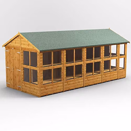 POWER Apex Premium Wooden Potting Shed with Double Doors and Toughened Glass Windows in Brown