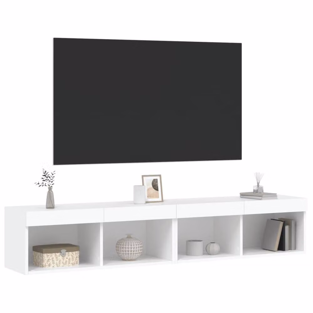 Berkfield Home Modern White TV Cabinets with LED Lights, 2 Pack, W/D/H: 80 x 30 x 30 cm – 4