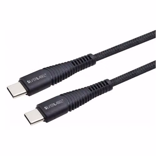 Silver Label 100W Braided USB-C to USB-C Fast-Charging Cable, Black, 1m