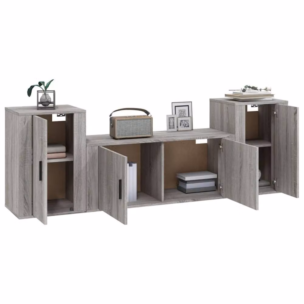 Berkfield Home 3 Piece Grey Sonoma TV Cabinet Set in Engineered Wood – 3