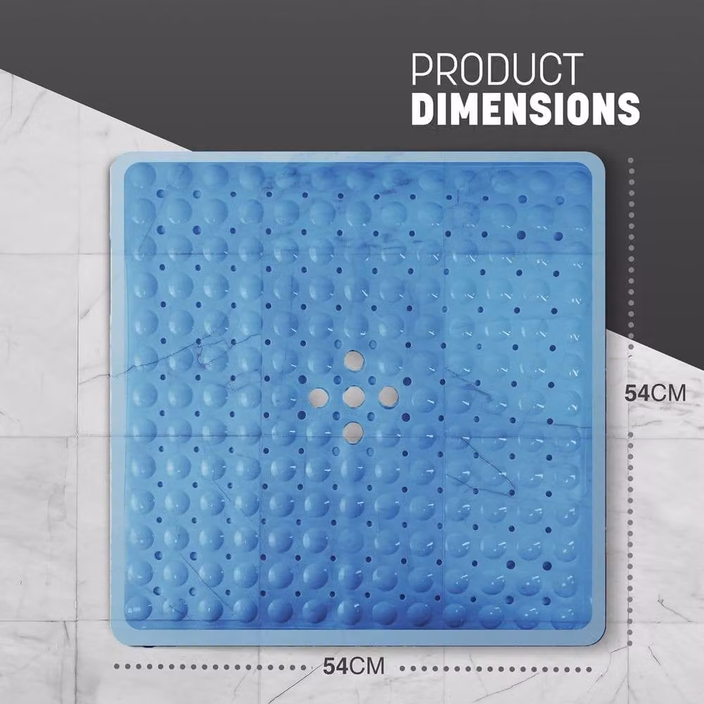 Keplin Non-Slip Antibacterial and Mould-Resistant Shower Mat, Blue, W/D/H: 54 x 54 x 1 cm – 2