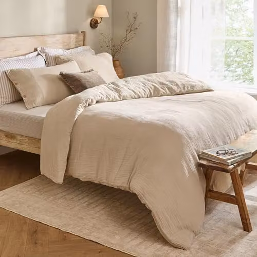 Yard Lark Riva Home 100% Cotton Muslin Duvet Cover Set in Beige, W/D/H: 140 x 200 cm