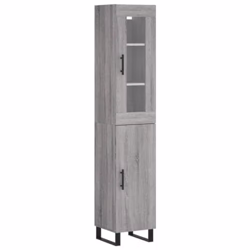 vidaXL Modern Grey Highboard in MDF and Metal, W/D/H: 34.5 x 34.5 x 180 cm