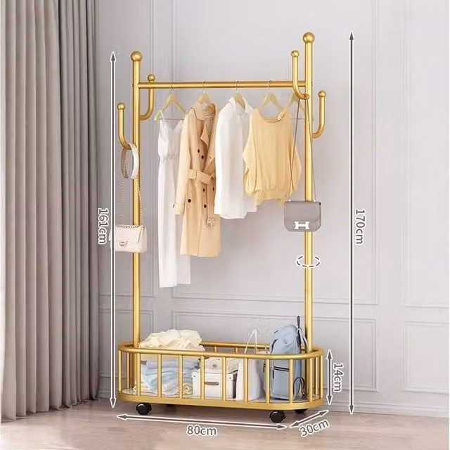 FORGEVIO Gold Heavy Duty Metal Single Rail Hanging Rack, Width: 50 cm