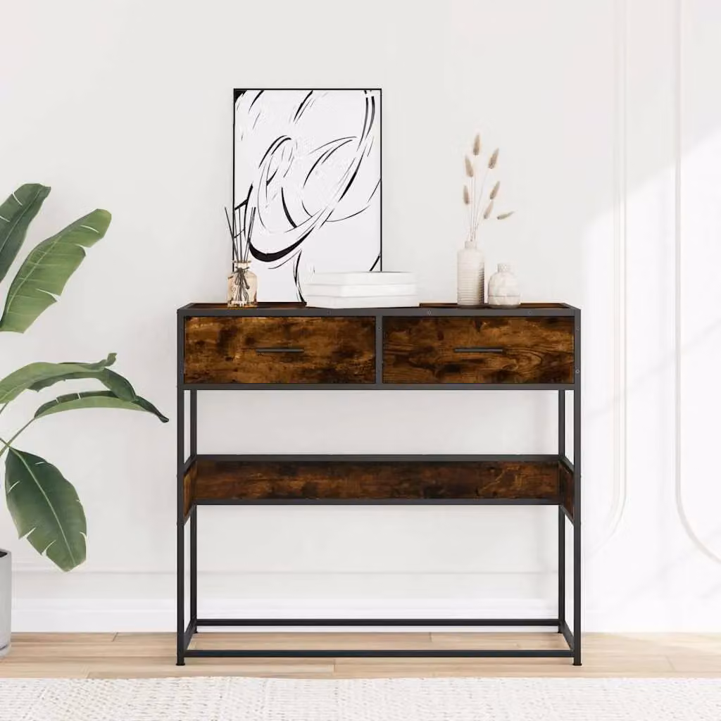 Berkfield Home Smoked Oak Console Table in Brown, W/D/H: 90 x 35 x 80 cm – 3