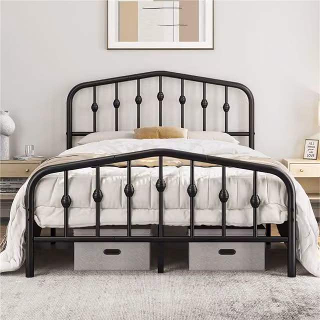 Yaheetech Antique Black Metal Bed Frame, W/D/H: 140 x 200 cm