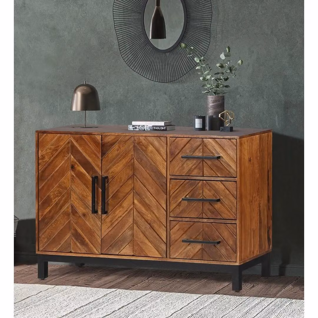Jaipur Furniture Ltd Parquet Mango Wood and Iron Sideboard in Brown and Black, W120 x D40 x H80 cm – 5