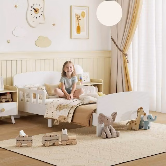 FORGEVIO Toddler Bed Frame with Safety Side Rails in White – 1