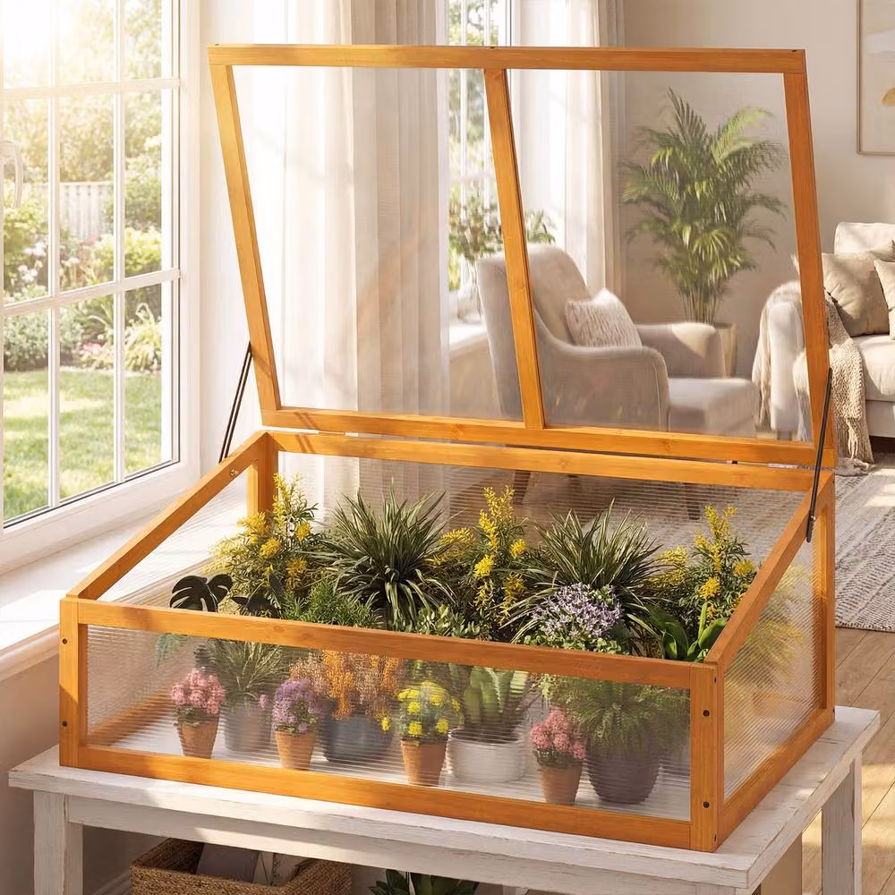 Gymax Wooden Cold Frame Greenhouse and Portable Raised Planter Bed in Brown – 2