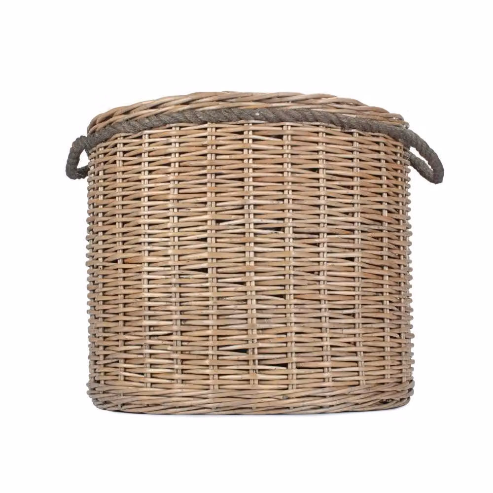 Red Hamper Round Willow Patio Planter with Black Plastic Lining in Brown – 3