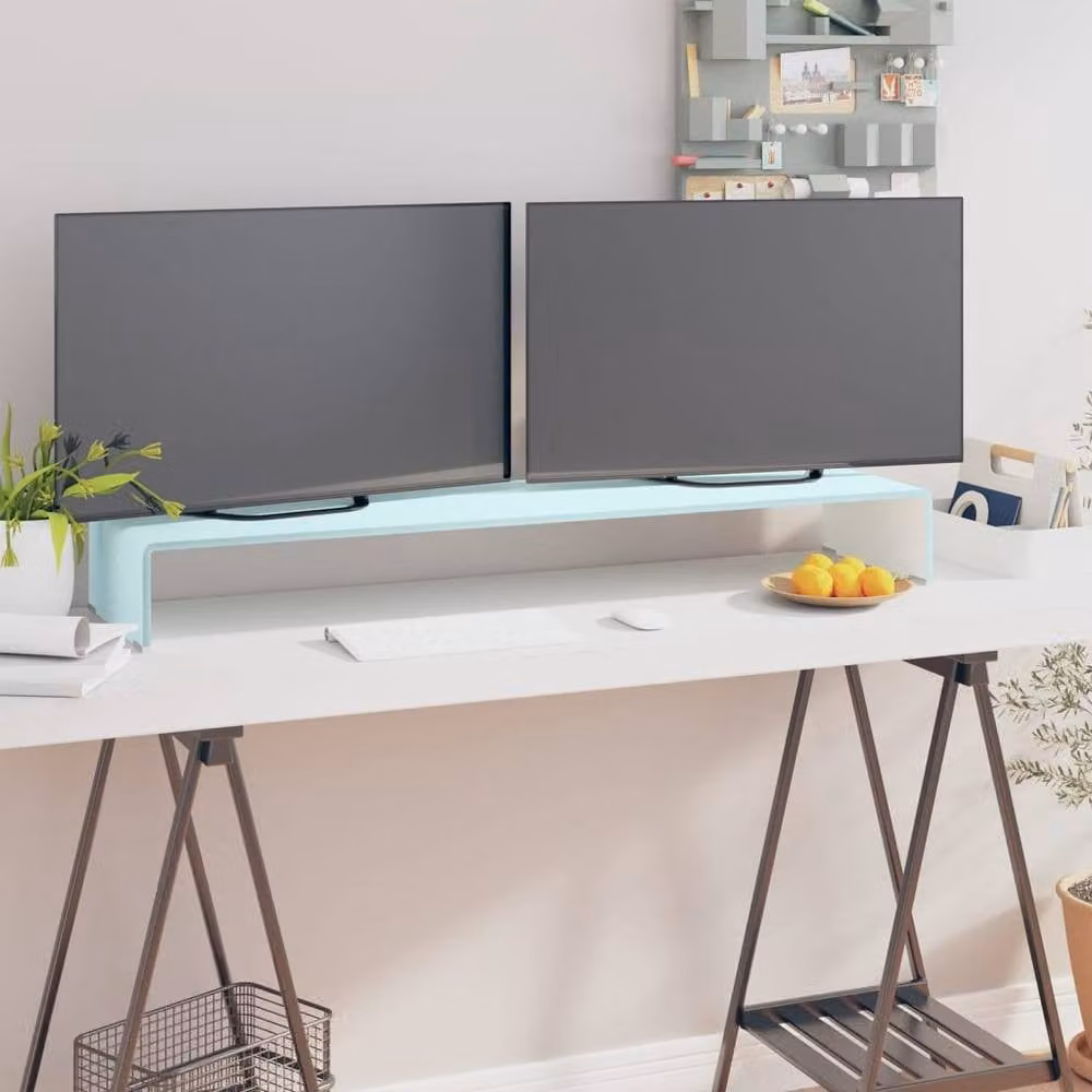 Berkfield Home Glass TV Stand and Monitor Riser in Aqua Green, W/D/H: 110 x 30 x 13 cm – 1
