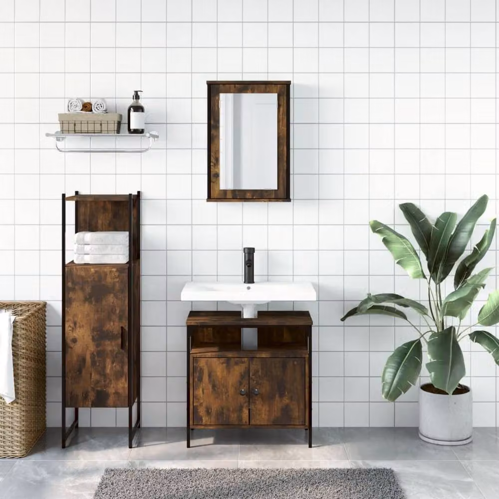 Berkfield Home 3 Piece Industrial Bathroom Furniture Set in Smoked Oak Brown – 2