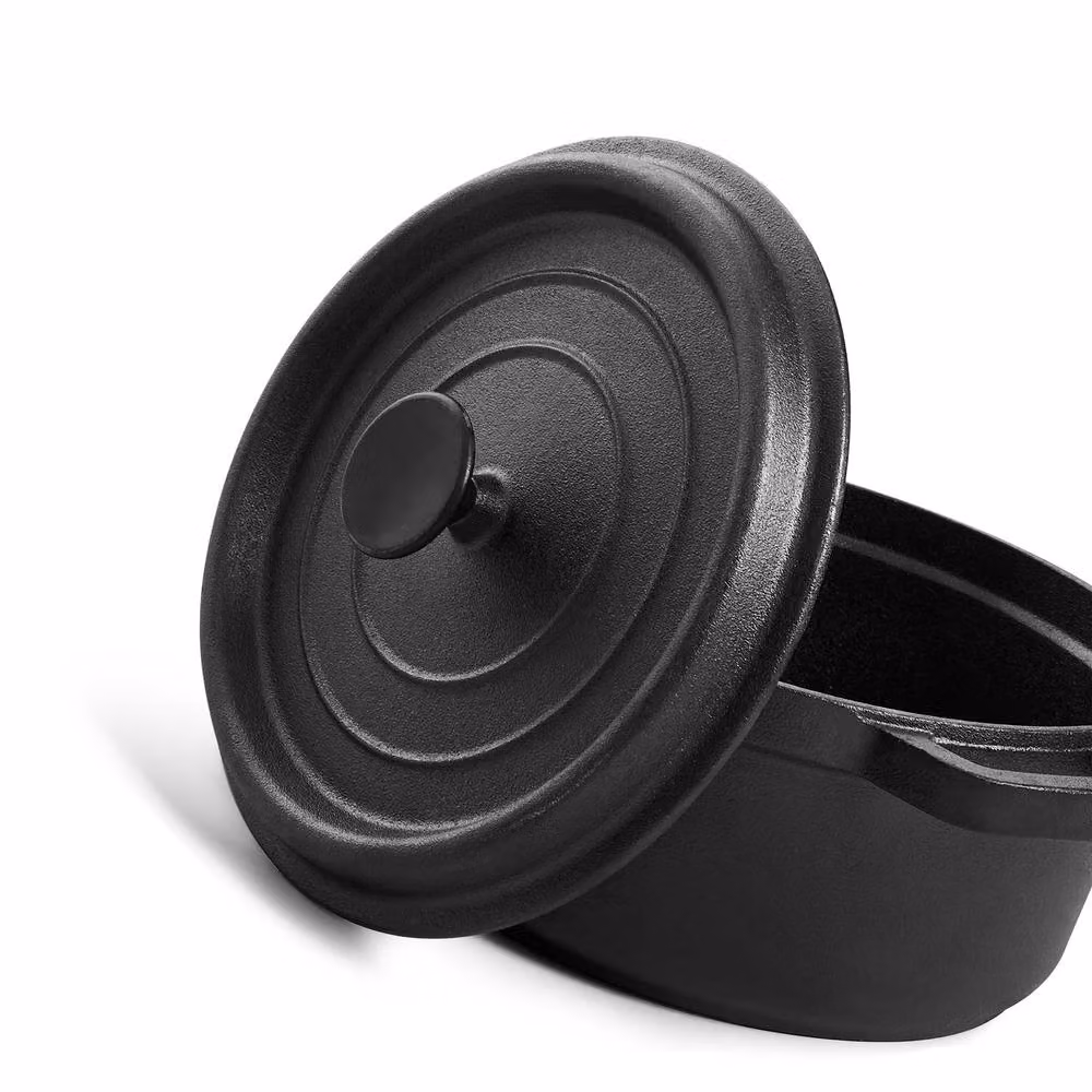 Living and Home Black Cast Iron 5L Dutch Oven Casserole Pot with Lid – 5