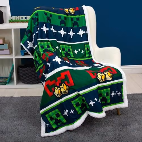 Character World Minecraft Bells Fleece Blanket with Sherpa, Multicolour – 2