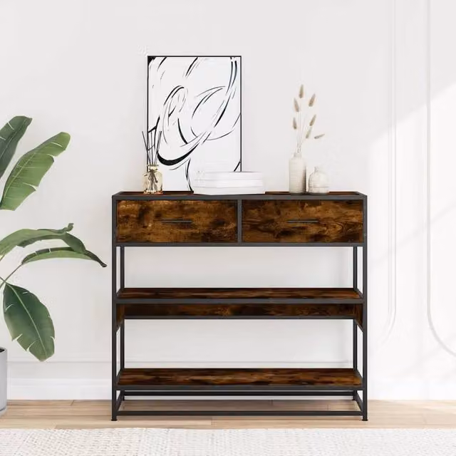 Berkfield Home Decorative Console Table in Smoked Oak Brown, W/D/H: 90 x 35 x 80 cm