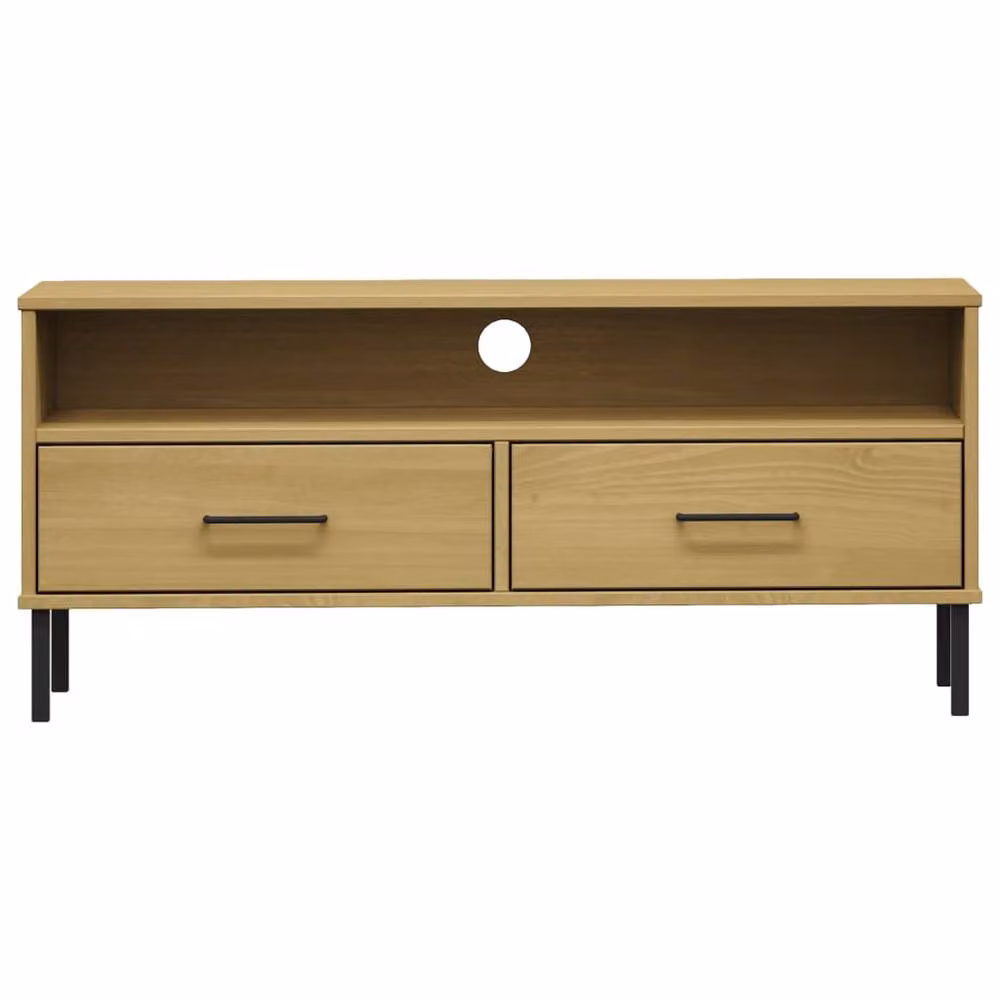 Berkfield Home OSLO TV Cabinet in Light Brown Solid Pine Wood with Metal Legs – 4