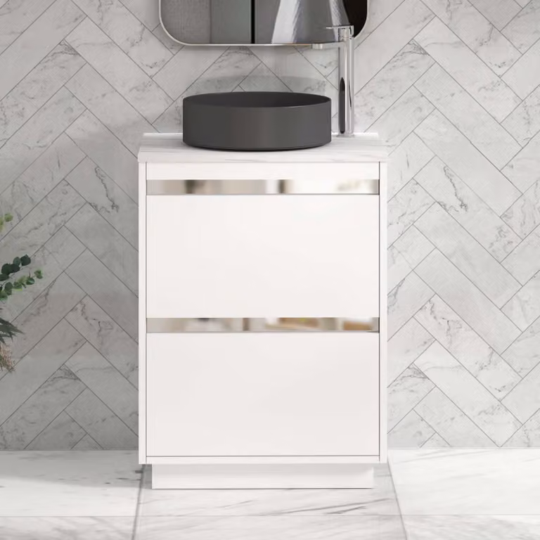 Royal Bathrooms Orion 600mm Matt White Floor Standing Countertop Vanity Unit with 2 Drawers and Art Round Basin