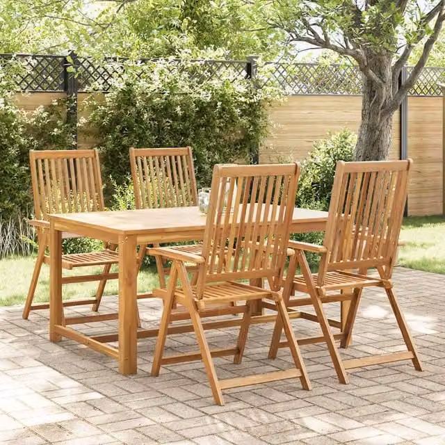 Berkfield Home Set of 4 Durable Folding Garden Chairs in Brown Solid Acacia Wood