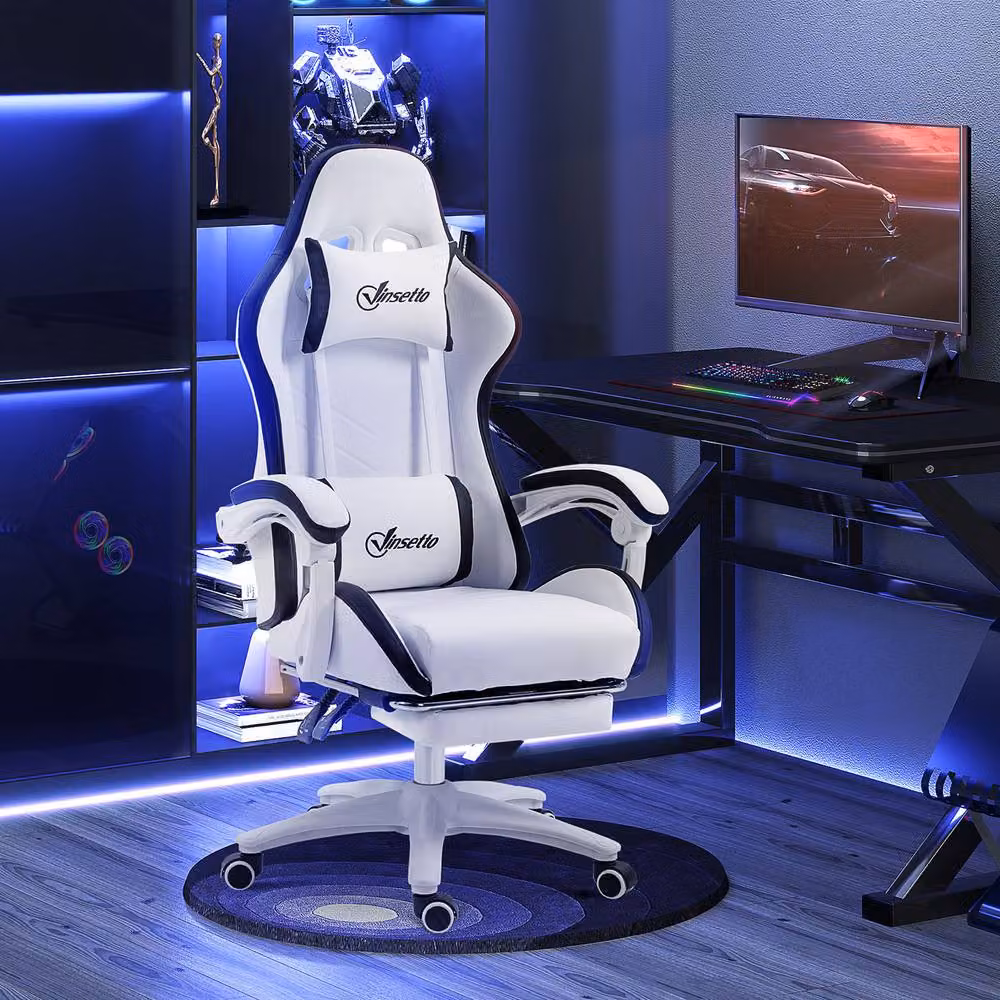 ERGOVEXA White Synthetic Leather Computer Gaming Chair with Headrest and Swivel Wheels – 5