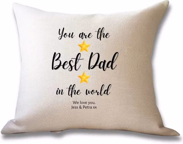 Aye Do Gifts Men's Personalised Best Dad Stars Cushion in Cream and Gold – 1