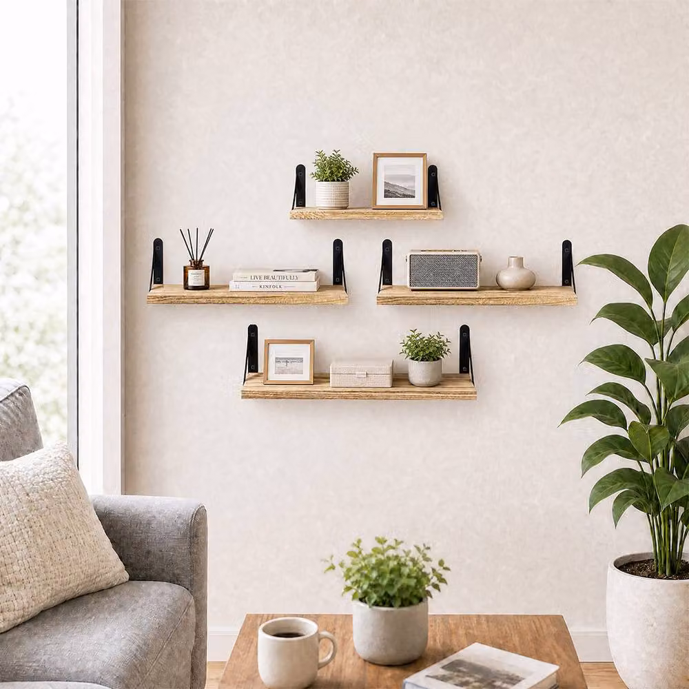 Levede Set of 4 Rustic Brown Solid Wood Wall Mounted Floating Shelves – 2