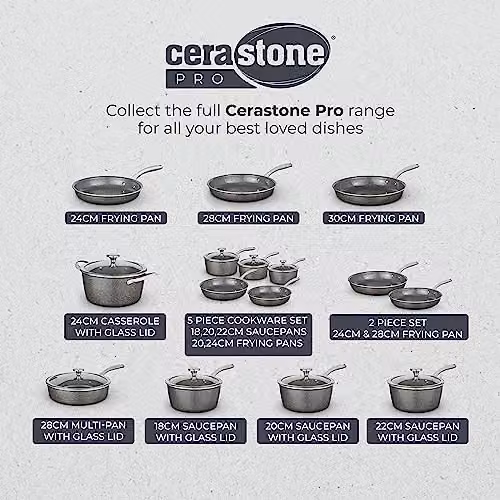 Tower Cerastone Pro Non-Stick Forged Aluminium Casserole Dish with Tempered Glass Lid, Diameter: 24 cm, Anthracite Grey – 9