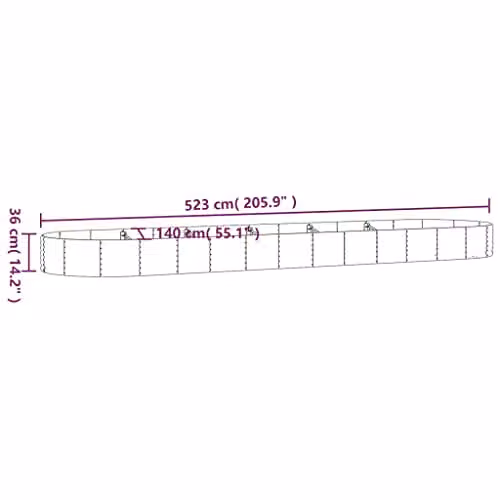 vidaXL Galvanised Steel Garden Raised Bed, Silver, W: 523 cm, D: 140 cm, H: 36 cm – 2