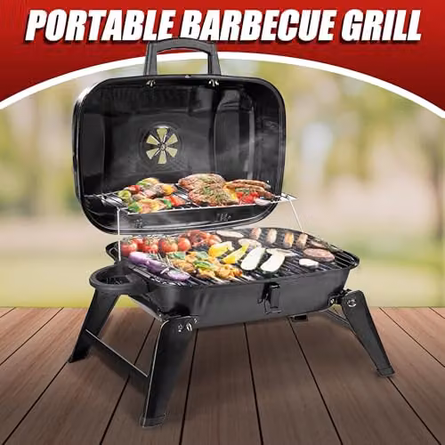 Alivio Portable Charcoal BBQ Grill with Lid, Compact Folding Tabletop Barbecue in Black – 2