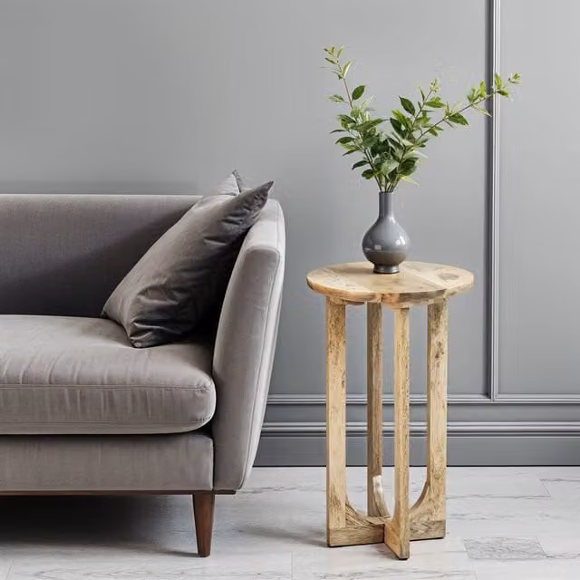IH Design Nolan Round Solid Mango Wood Side Table in Light Brown, W/D/H: 55 x 55 x 35 cm – 1