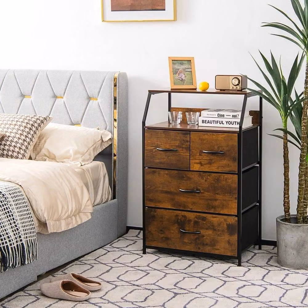KORVIXA Industrial 4-Drawer Freestanding Dresser and Storage Cabinet in Brown – 4