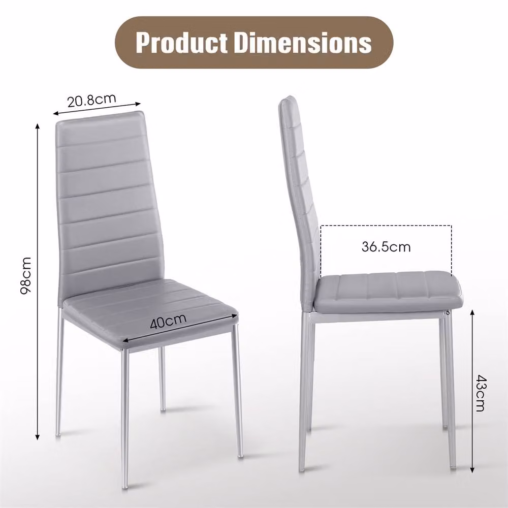 NESTLUNE Set of 4 Modern Grey Synthetic Leather Dining Chairs with Padded Seats and Cantilever Metal Base – 2