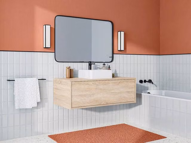Vente-unique Suspended Bathroom Vanity Unit in Light Oak Finish, W/D/H: 94 x 47 x 32 cm