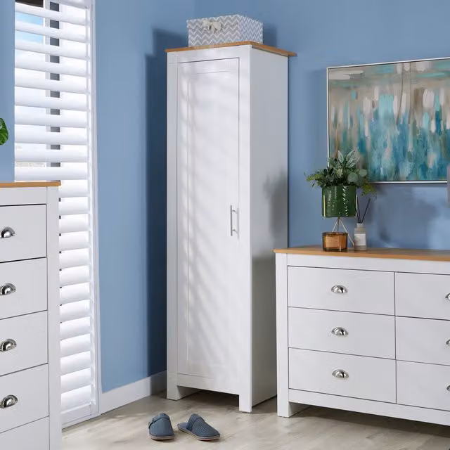 Home Source Camden 1 Door Wardrobe Bedroom Storage Unit in White Oak Matt Finish