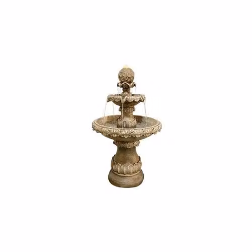 Tranquility Ornate Solar Powered Round Bird Bath Water Feature in Natural Beige Resin