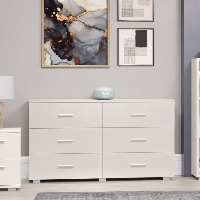 Core Products Lido 3+3 Wide Chest of Drawers in White Gloss with Matte Silver Handles, W/D/H: 120 x 45 x 68.5 cm – 2