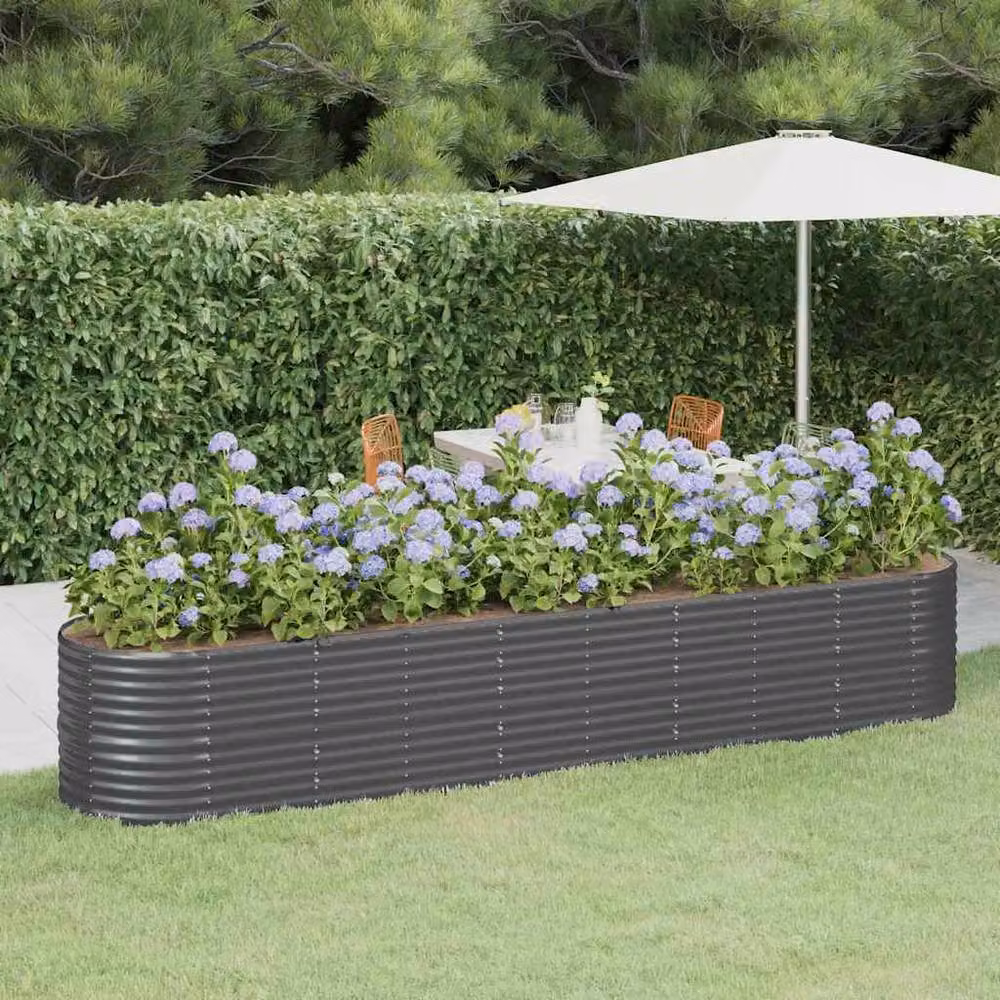 Berkfield Home Anthracite Grey Powder-coated Steel Raised Bed W: 368 cm, D: 80 cm, H: 68 cm – 2
