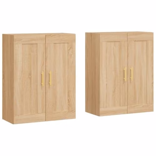 vidaXL Set of 2 Modern Wall Mounted Storage Cabinets in Sonoma Oak and Brown with Hinged Doors and Internal Shelves