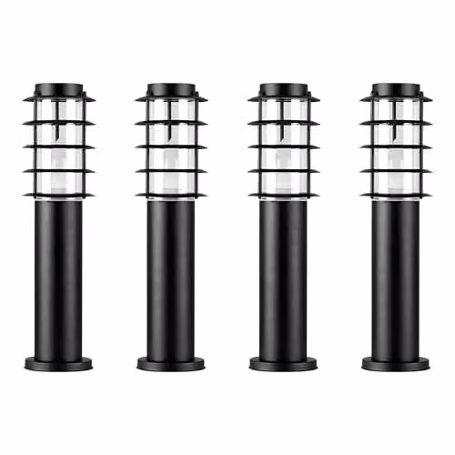 MiniSun Modern Black Stainless Steel LED Garden Bollard Light with 4W Warm White Bulb – 1