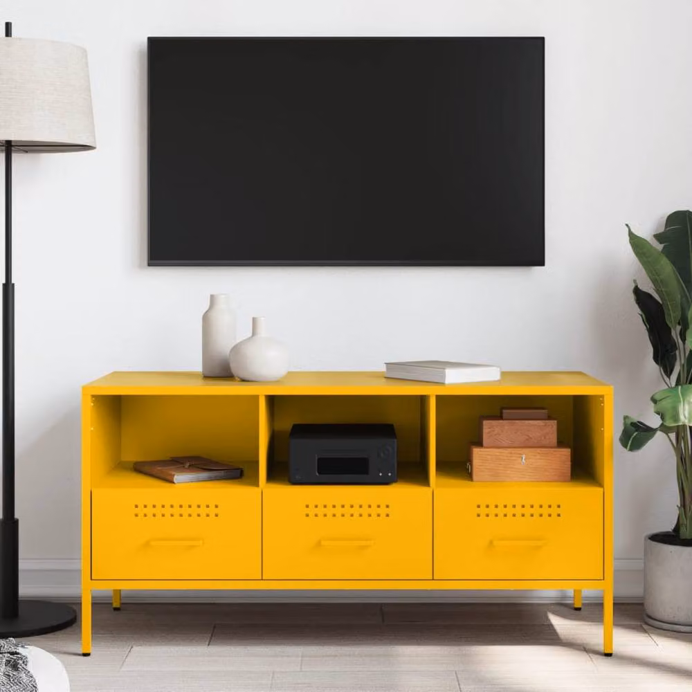 Berkfield Home Industrial Metal TV Cabinet in Mustard Yellow, W/D/H: 100.5 x 39 x 50.5 cm – 3