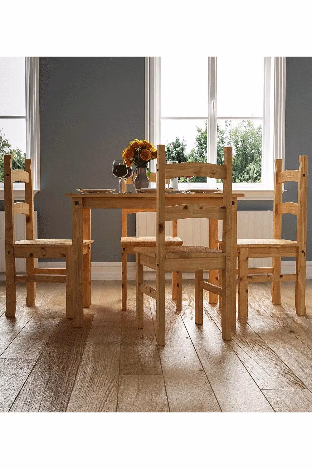 Vida Designs Corona 4 Seater Dining Set in Brown Solid Pine Wood – 3