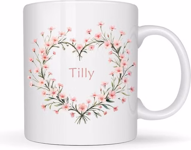 Aye Do Gifts Personalised Pink Floral Heart Name Mug in White